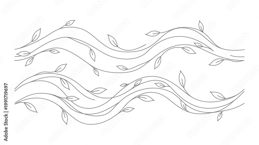 Fototapeta premium a line drawing of wavy lines with leaves.