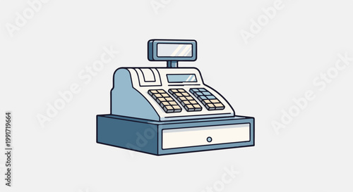 Vintage cash register with a display screen and keypad