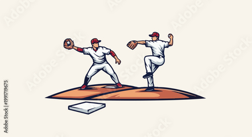 Two baseball players in uniform on a baseball field