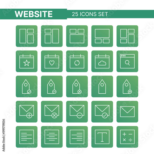 Modern website icon set featuring clean line icons designed for web development, UI UX design, and digital interfaces. Perfect for websites, mobile apps, dashboards, presentations, and digital product