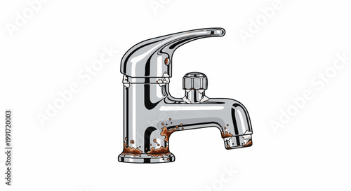 A chrome faucet with significant rust damage on its base and spout