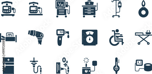 Collection of medical and healthcare equipment icons Vector