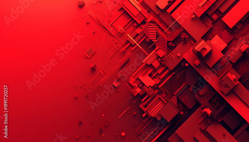 A red circuit board with many electronic components