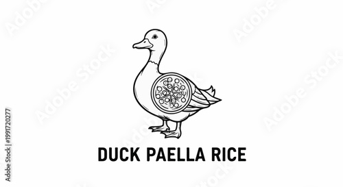 Whimsical duck illustration with a pizza slice design on its body