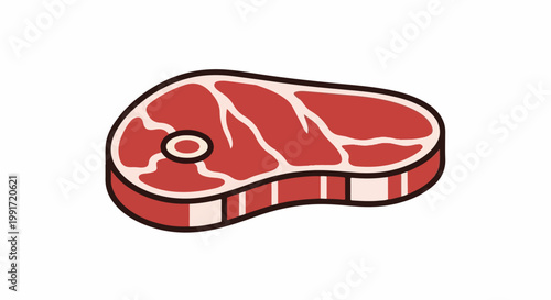Thick cut of raw red meat with visible marbling and bone
