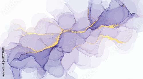 Abstract purple and gold alcohol ink background elegant fluid marble texture with golden veins luxury artistic wallpaper for design