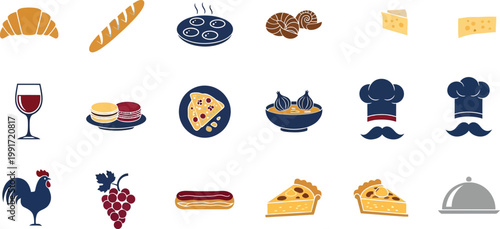 A delightful assortment of culinary and dining icons representing various foods and beverages Vector