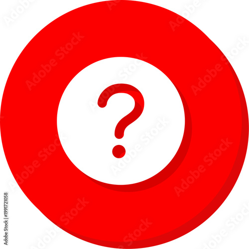 White question mark on red circle with shadow for subtle support and help interface