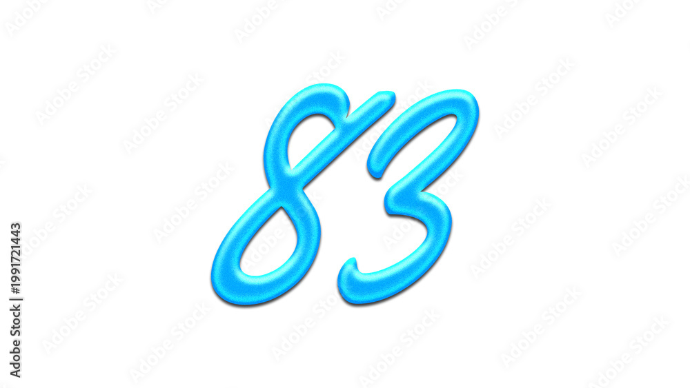 Fototapeta premium Glowing blue effect of number 83 on white background.