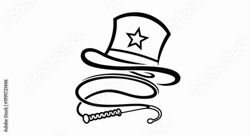 Stylized top hat with a star and a coiled whip