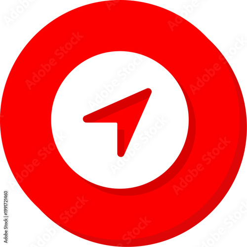 Small white navigation pointer symbol on red circular background for subtle interface