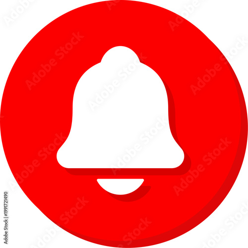 White notification bell icon on red circular background for alert and alarm apps