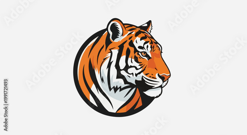 Stylized tiger head, bold orange, white, and black stripes