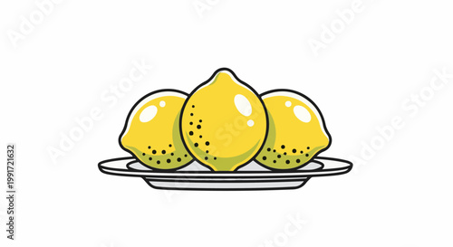 Three cartoon lemons on a white plate against a white background