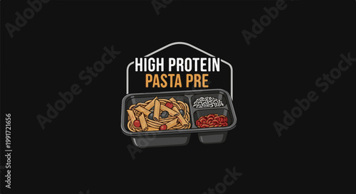 Three-compartment meal prep container with pasta, beans, and rice