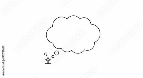 Tiny confused person with large thought bubble and question mark