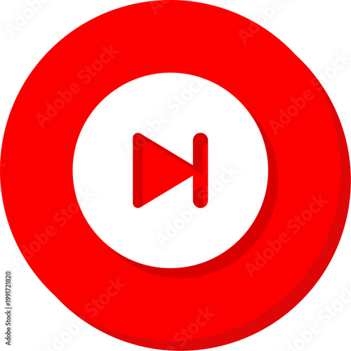 Small white skip forward symbol on red circular background for subtle track navigation