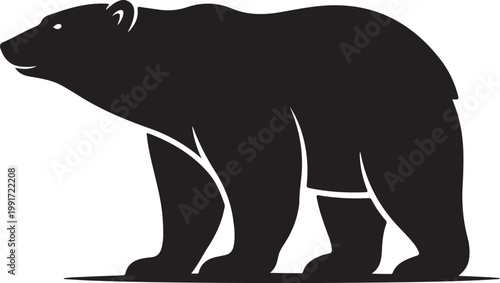 A black and white silhouette of a polar bear standing on its hind legs silhouette vector icon