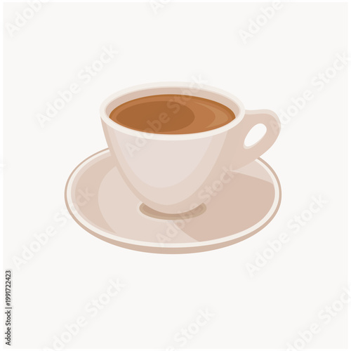 Hot espresso coffee in a ceramic cup with saucer