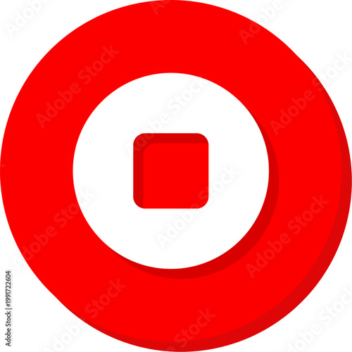 Small white stop symbol within a red circular frame for subtle media control