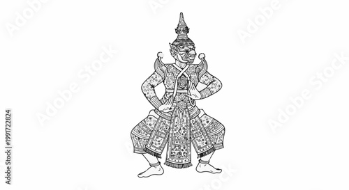 Traditional dancer in elaborate costume with pointed headdress