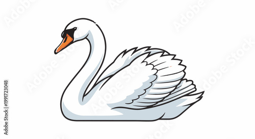 Stylized white swan with orange beak and black eye, black outline