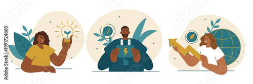 Concept illustration of innovation business growth and ideas with people innovation business illustration lightbulb analysis brainstorming strategy creativity teamwork discussion progress