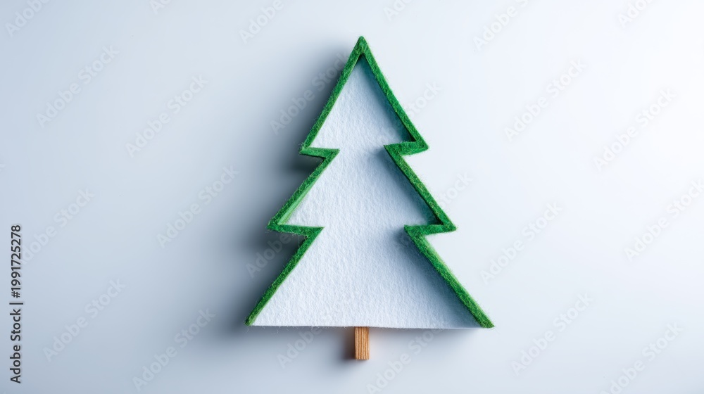 Obraz premium Minimalist Christmas tree shape made of green felt on a clean white background, creating soft shadows