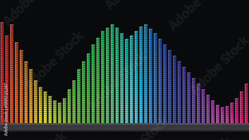 Colorful audio equalizer bars spectrum visualization on black background vibrant music soundwave pattern for dj nightclub branding and digital media design