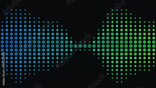 Halftone dot wave gradient pattern blue and green abstract sound visualization background for technology branding and digital media design projects