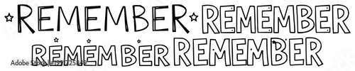 REMEMBER set with bold stylized block letters in line art design featuring word, typography, text with star elements and bold lettering