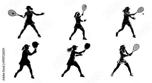 Six-Pose Tennis Player Action Sequence in Minimalist Vector Style