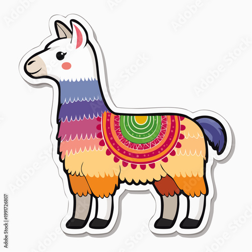 Cute Cartoon Llama Wearing Colorful Blanket