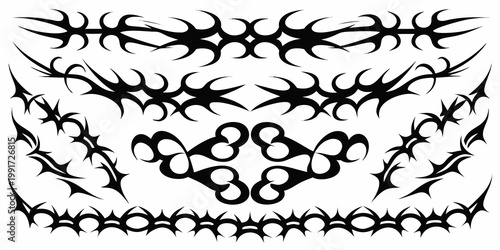 Black tribal design featuring sharp thorns and abstract floral elements