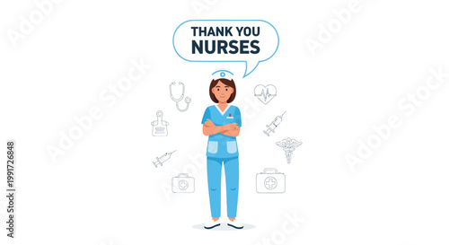 Nurse appreciation, thank you nurses, healthcare worker, medical professional, vector illustration