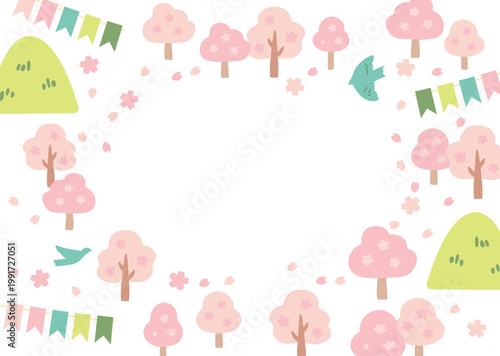 春イベント背景イラスト_さくら_ガーランド_よこ