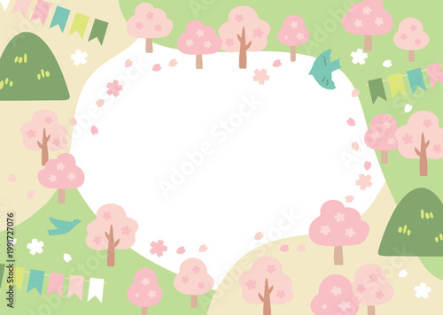 春イベント背景イラスト_さくら_ガーランド_背景カラーあり_よこ