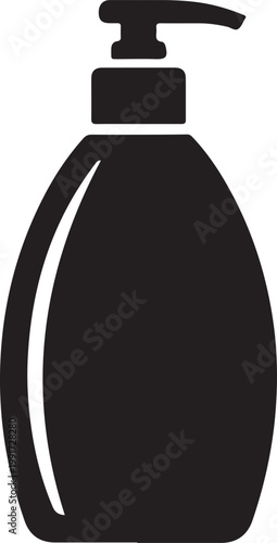 Black soap dispenser with pump mechanism for liquid soap or hand sanitizer silhouette vector icon