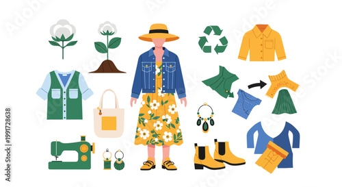 Sustainable fashion and eco-friendly lifestyle illustration