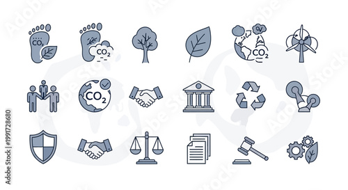 ESG Sustainability and Carbon Neutral Icon Collection Outline Style