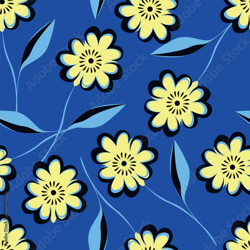 coquette seamless purple and yellow flowers pattern. Delicate petals and vibrant blossoms create an artistic and vintage botanical illustration. pastel flower seamless pattern