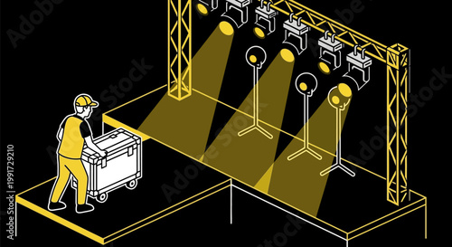 Minimalist isometric corner table frame isolated on black background