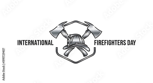 Celebrate International Firefighters Day with Emblem of Crossed Axes and Firefighter Helmet