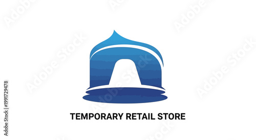 Blue Logo Design for Temporary Retail Store on White Background.