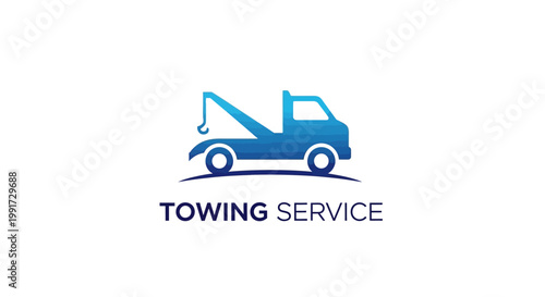 Blue Tow Truck Logo for Towing Service on White Background.