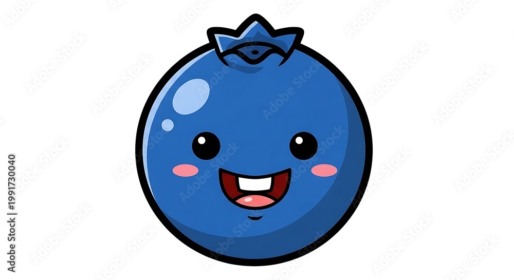 Obraz premium Blue cartoon pomegranate smiling face.