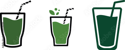 Green healthy juice in glasses vector illustration refreshing drink concept.