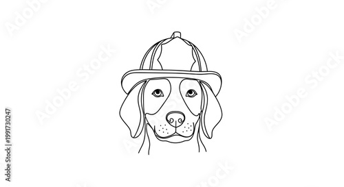 Whimsical Dog Wearing a Classic Hat, Minimalist Line Art Illustration