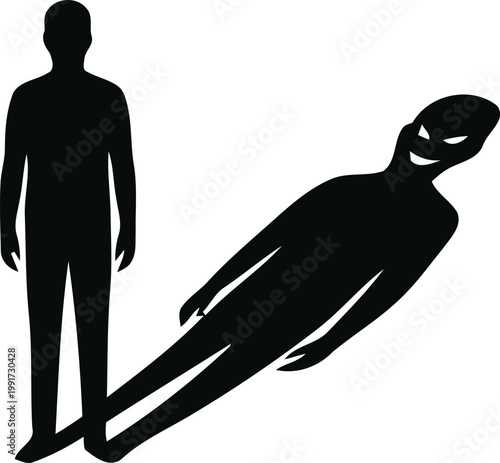 Confronting the Shadow Self: Silhouette of Person and Large Menacing ShadowConfronting the Shadow Self: Silhouette of Person and Large Menacing Shadow