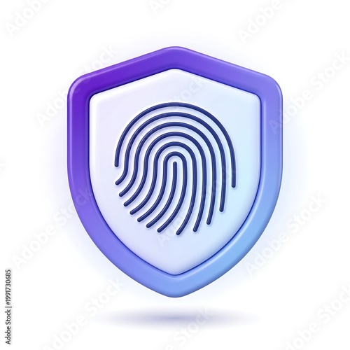 A digital shield featuring a fingerprint symbol representing security
